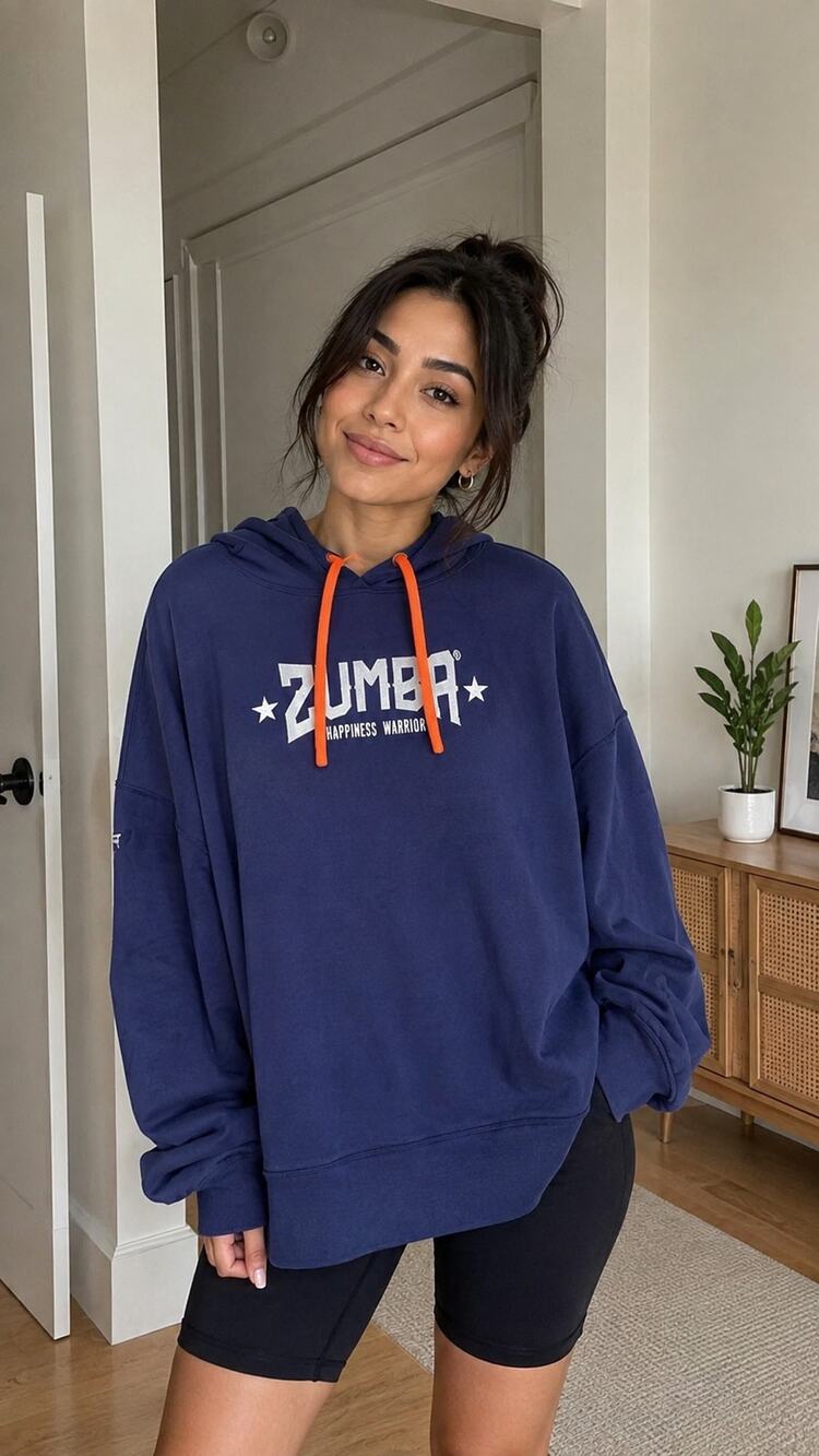 Zumba Wear Happiness Warrior Hoodie M/L Navy Orange Pullover SweatshirT